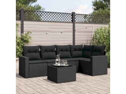 Vidaxl 6 Pcs Conjunto Sofás De Jardim C/ Almofadões Vime Pe Preto
