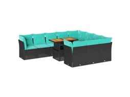 Maison Exclusive - 11 Pcs Conjunto Sofás De Jardim C/ Almofadões Vime Pe Preto