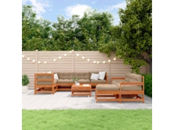 Vidaxl Conjunto De Lounge De Jardim 10 Pcs Pinho Castanho Cera