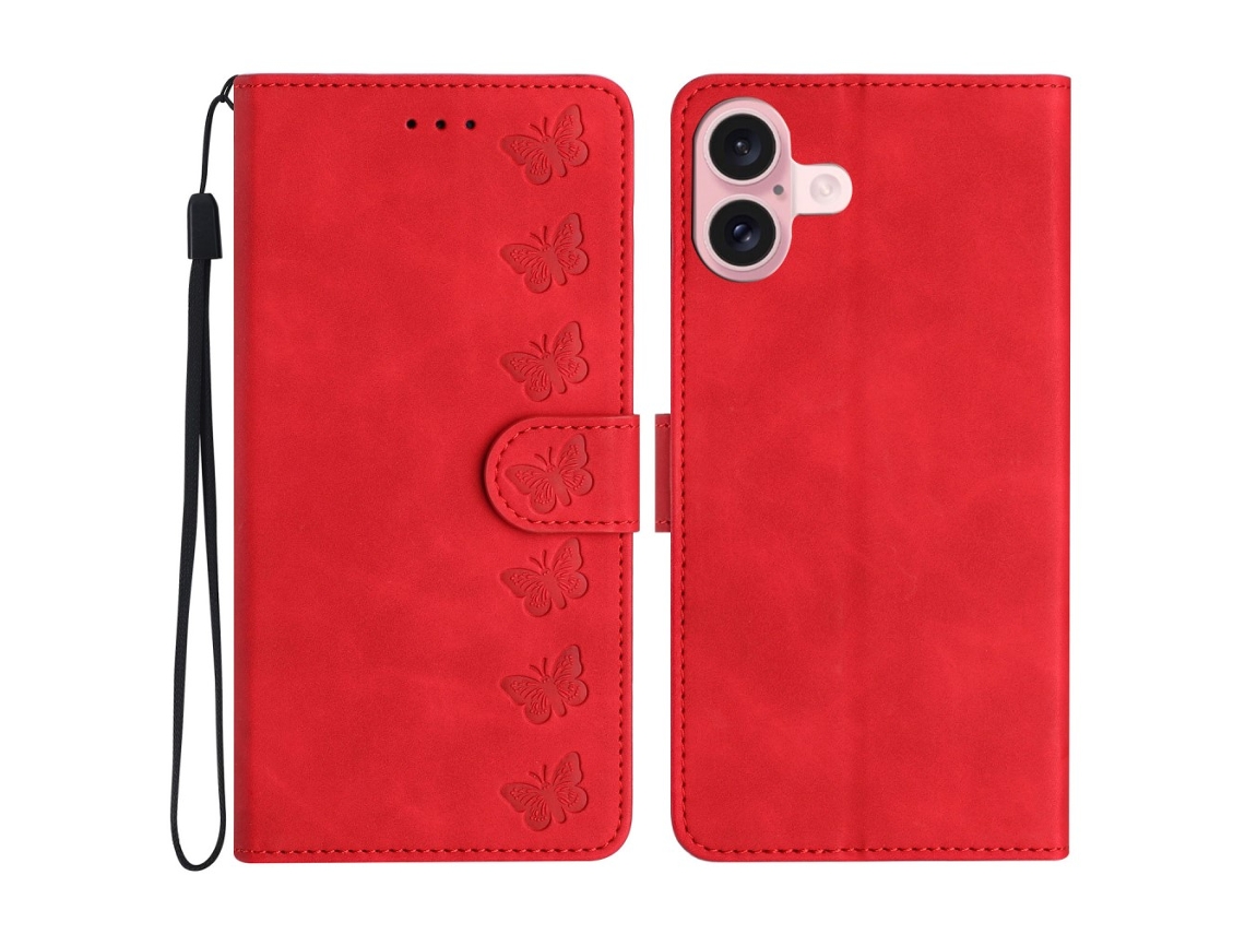 Capa Em Couro Pu Para Apple Iphone 16, Cor Vermelho