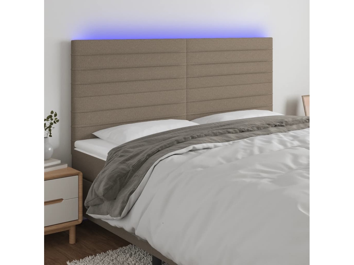 Vidaxl Cabeceira Cama C/ Led Tecido 180x5x118/128 Cm Cinza-acastanhado