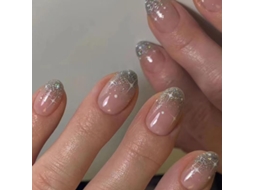Unhas Falsas de Pressão Curta Amendoada com Dicas Francesas e Designs de Capa Completa