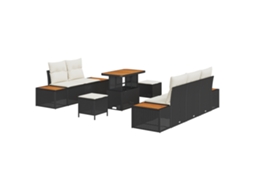 Conjunto 8 Sofá De Jardim Vidaxl Preto Vime Pe (90 X 55 X 71 Cm)