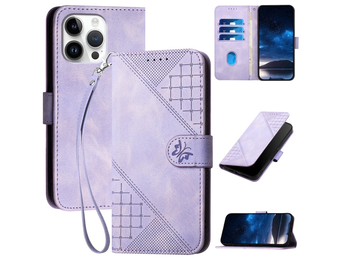 Capa Em Couro Pu Para Apple Iphone 16 Pro Max - Roxo Claro