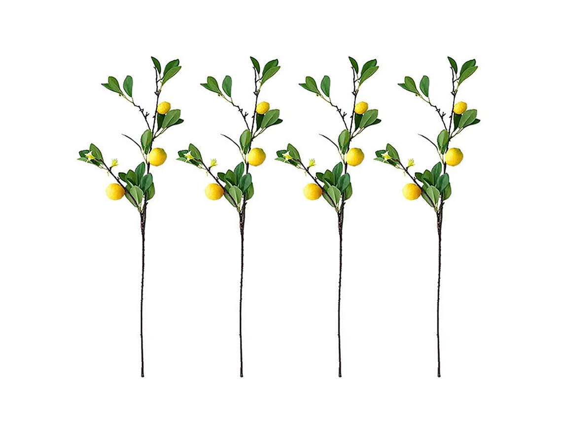 Conjunto De 4 Ramos Artificiais De Limão Com Múltiplas Cabeças Da Laxiscreed Para Decoração Natural