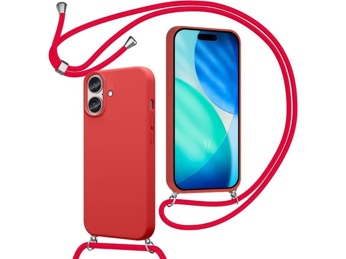 Capa Para Celular - Booling - Para Iphone 17 - Silicone Macio Com Cordão Vermelho