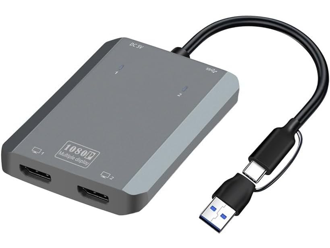 Divisor Usb-c/usb-a Leve Para Conectar Facilmente Duas Telas Simultaneamente.