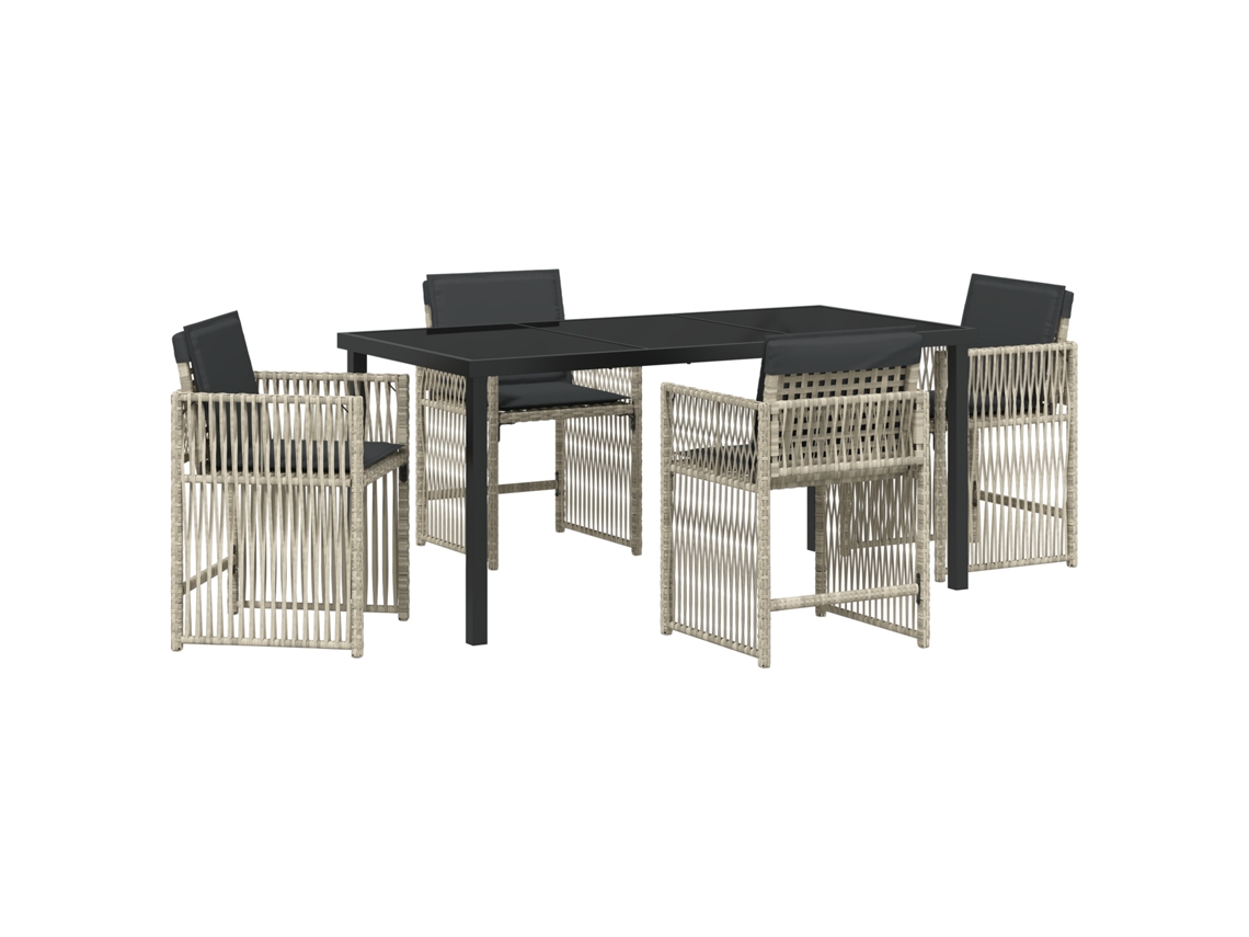 Conjunto 5 De Jantar De Jardim Com Almofadas Vidaxl Em Cinza Claro De Rattan Sintético