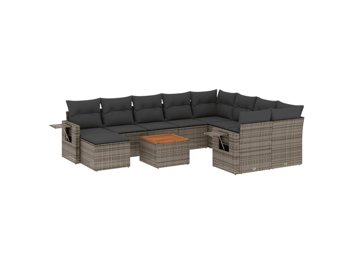 Conjunto de 11 Sofás de Jardim com Almofadões Vime Pe Cinzento MAISON EXCLUSIVE