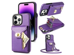 Suporte Casa Para Iphone 14 Pro Pele Sintética Com Porta-cartões Roxo