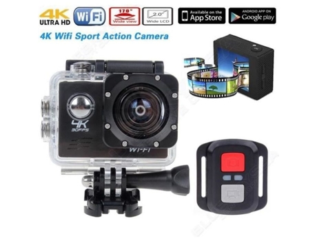 Câmera de Ação BOBLOV Black Ultra 4K Wifi Câmera Esportiva Controle Remoto Rf 2 Baterias Conjunto de Acessórios 49 em 1