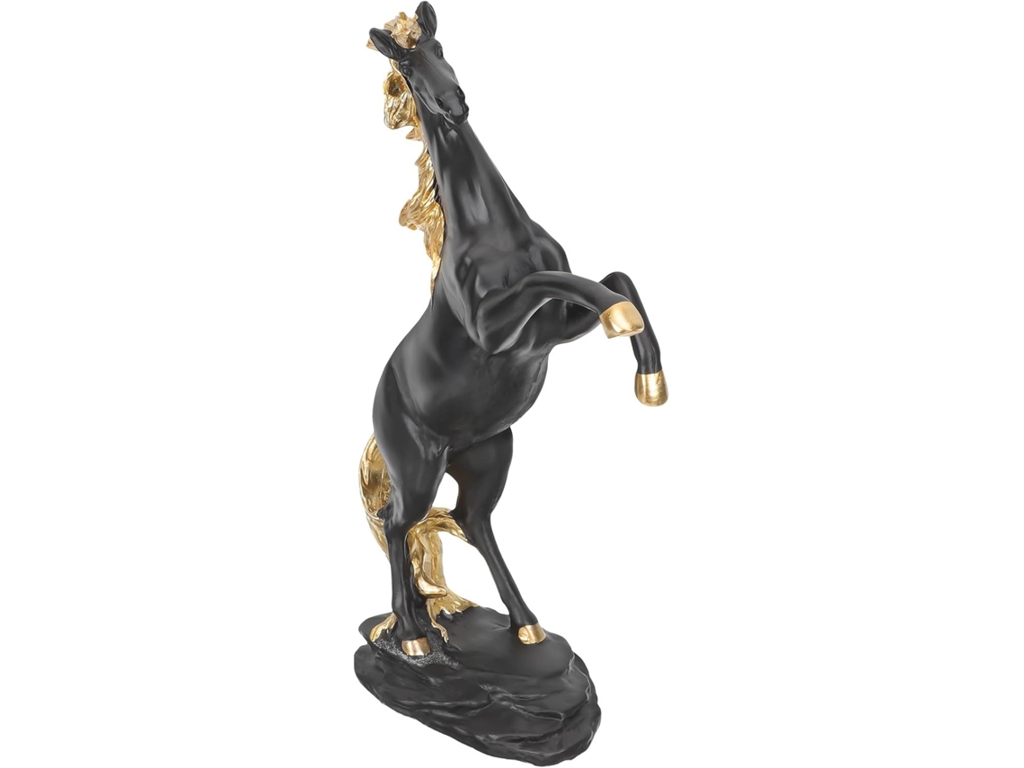 Estatueta Cavalo Plana Fácil Limpar Resina Preta Decoração Escritório Pé Base Mesa Casa GOKOCO