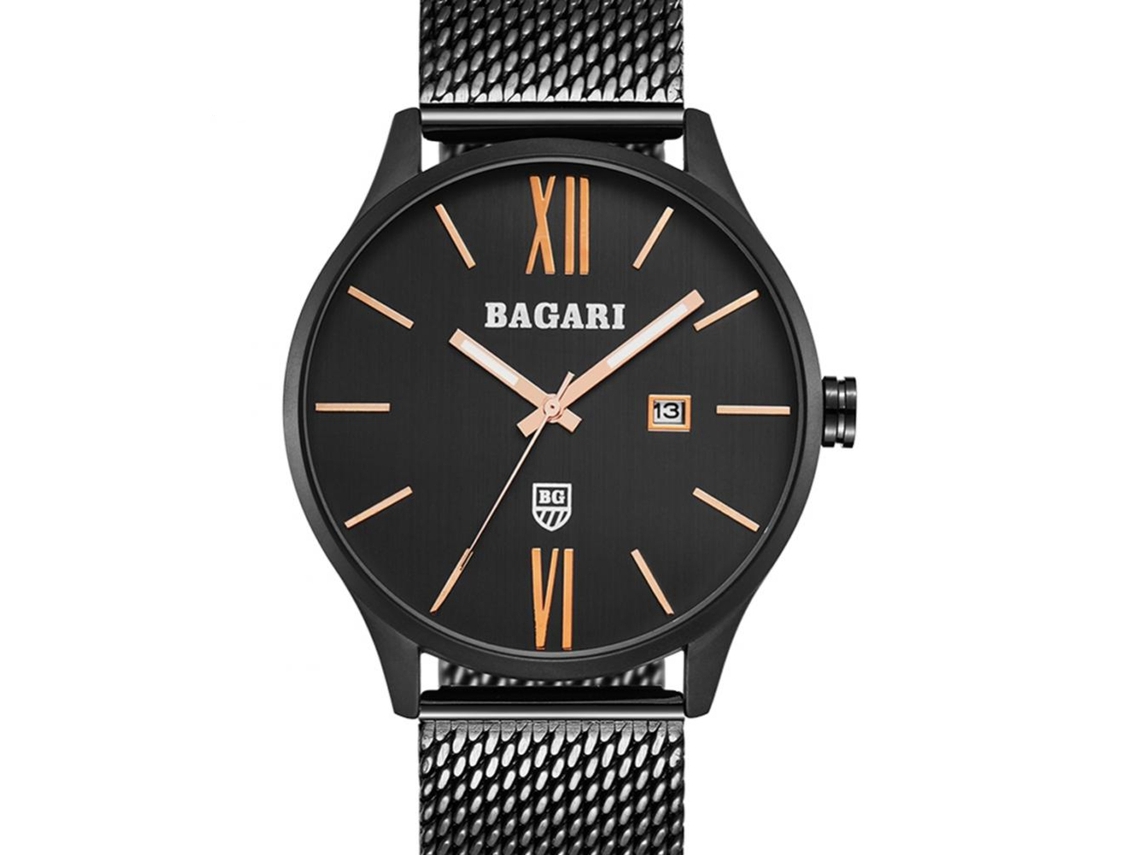 Reloj Sport Hombre Bagari Quartz Metal Impermeable Moda Negra