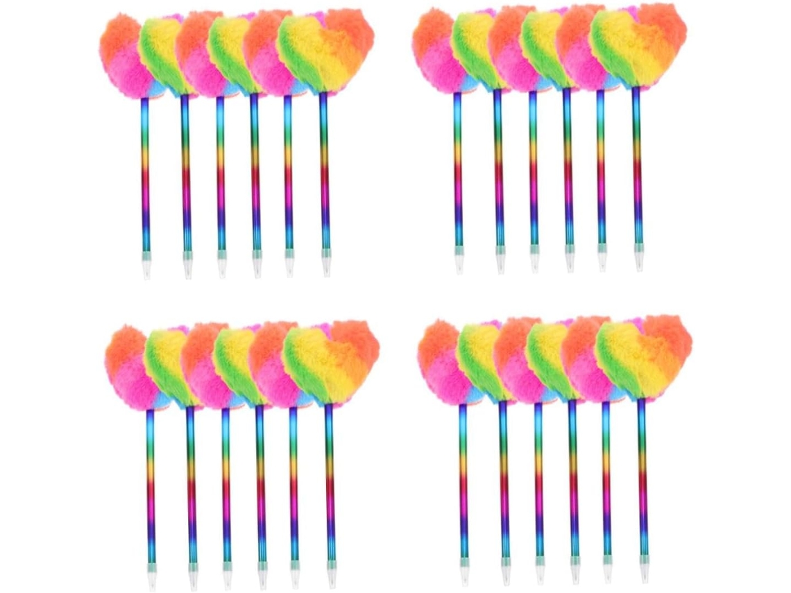 Homsfou 24 Canetas Com Pompons Em Formato De Coração, Adorável