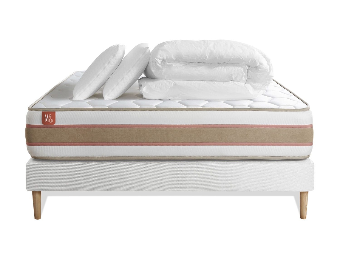 Pack Cama Completo - Colchão 180x200 Cm + Estrado De Molas Com Ripas (kit) + 2 Almofadas + Edredão - Le Délicat