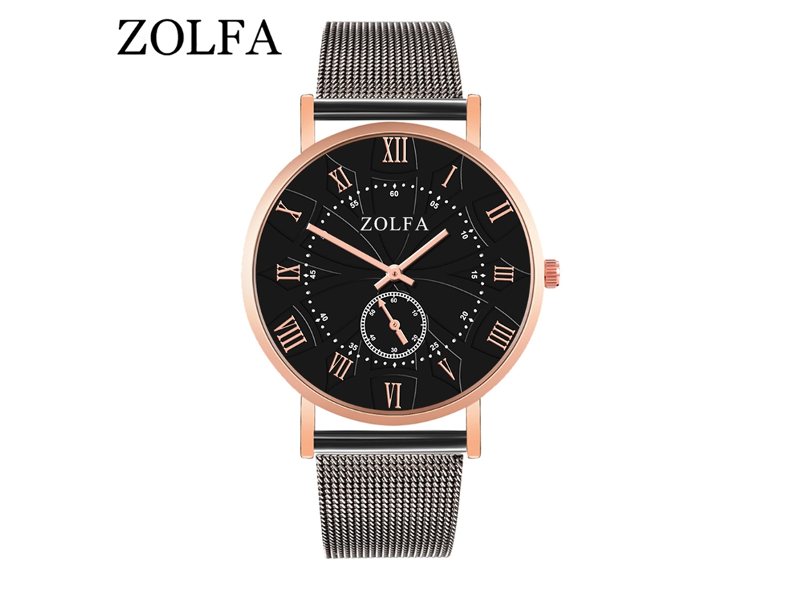 Relógio de pulso de quartzo com mostrador analógico e pulseira de aço, estilo fashion (preto + dourado)