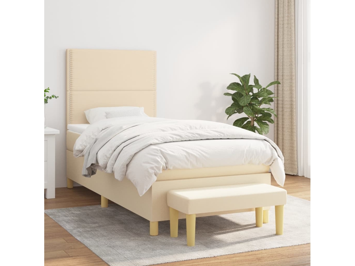 Vidaxl Cama Com Molas/colchão 90x200 Cm Tecido Cor Crème
