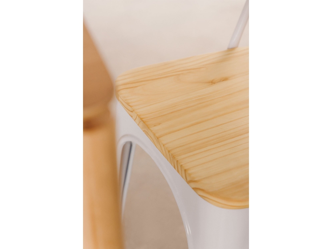 Pack De 2 Cadeiras De Jantar Empilháveis Lix Aço Madeira Natural Branco Sklum