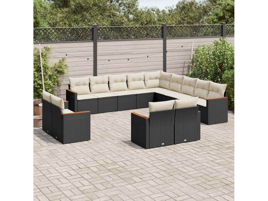 Conjunto de 13 Sofás de Jardim com Almofadas Vime Pe Preto Dkd Home Decor
