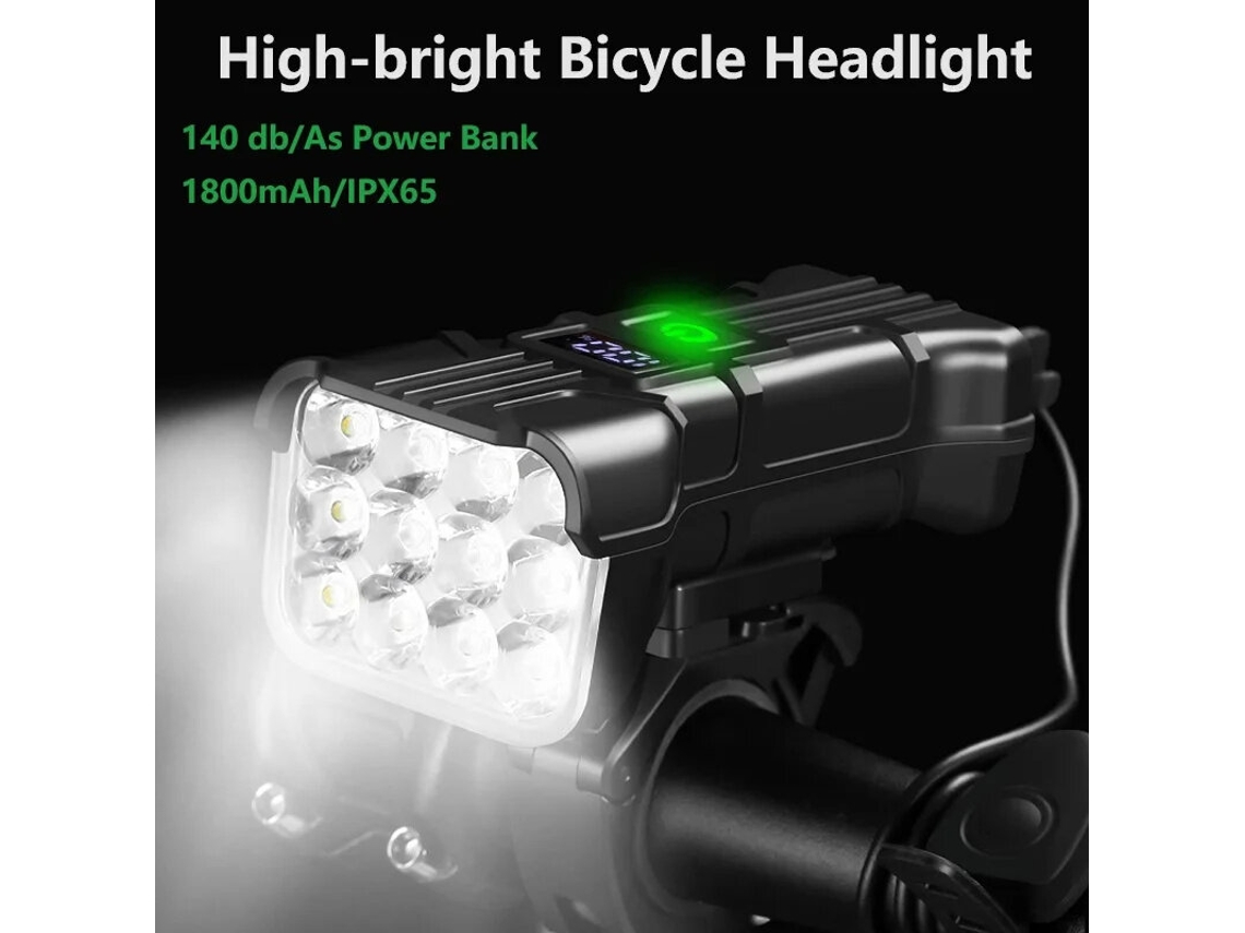 Farol Bicicleta Multifuncional 3 Em 1 12 Leds 500 Lúmens Alarme 140db Bateria 1800mah Ipx65 Usb-c Ajuste 360° Ciclismo Noturno