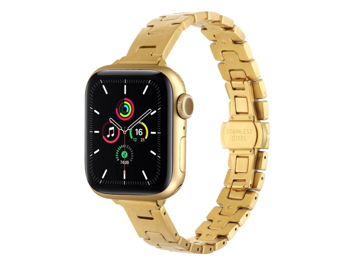 Bracelete Para Apple Watch 42/41/40/38mm - Aço Inoxidável Estilo H, 14mm Largura Dourada