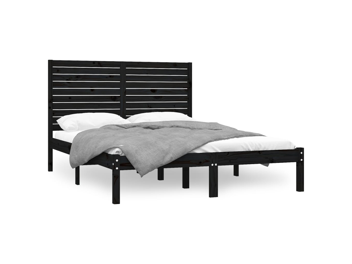 Estrutura de Cama King MAISON EXCLUSIVE em Madeira Maciça Preta 150x200 cm