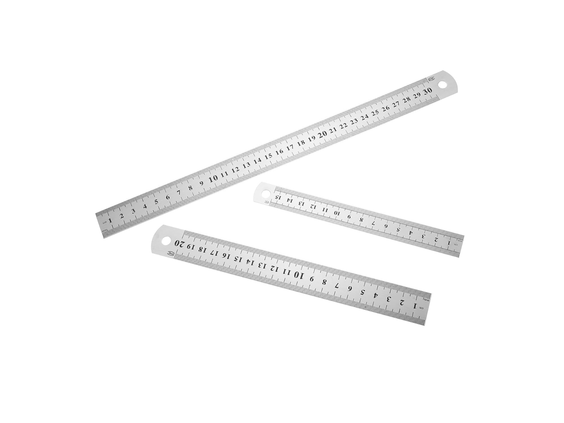 Régua Yarnow Aço Prateado Design, 3 peças, escala dupla, resistente e leve, para uso escolar, adequada para