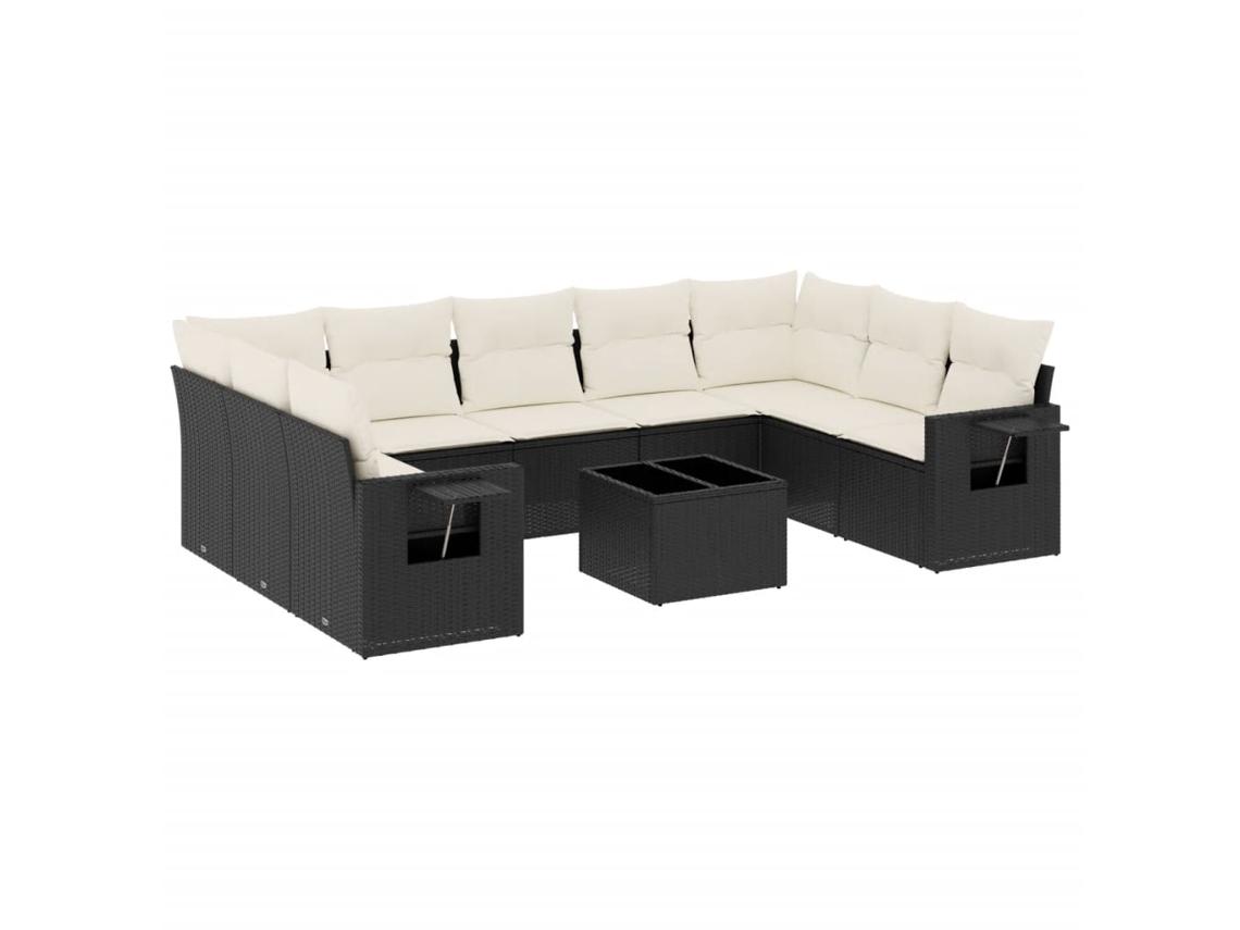 Conjunto de 10 Sofás de Jardim com Almofadões Vime Pe Preto MAISON EXCLUSIVE