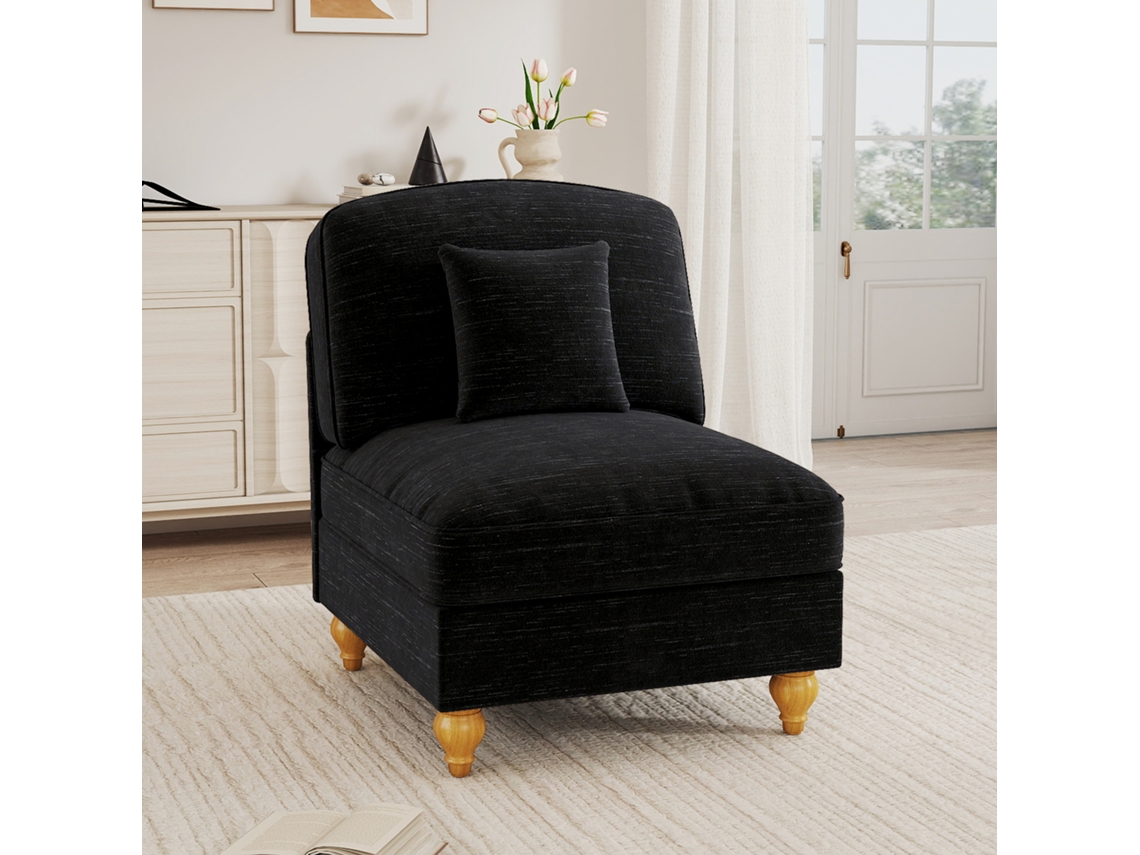 Sofá Windsor Sem Braços, Em Chenille Com 1 Almofada - Preto
