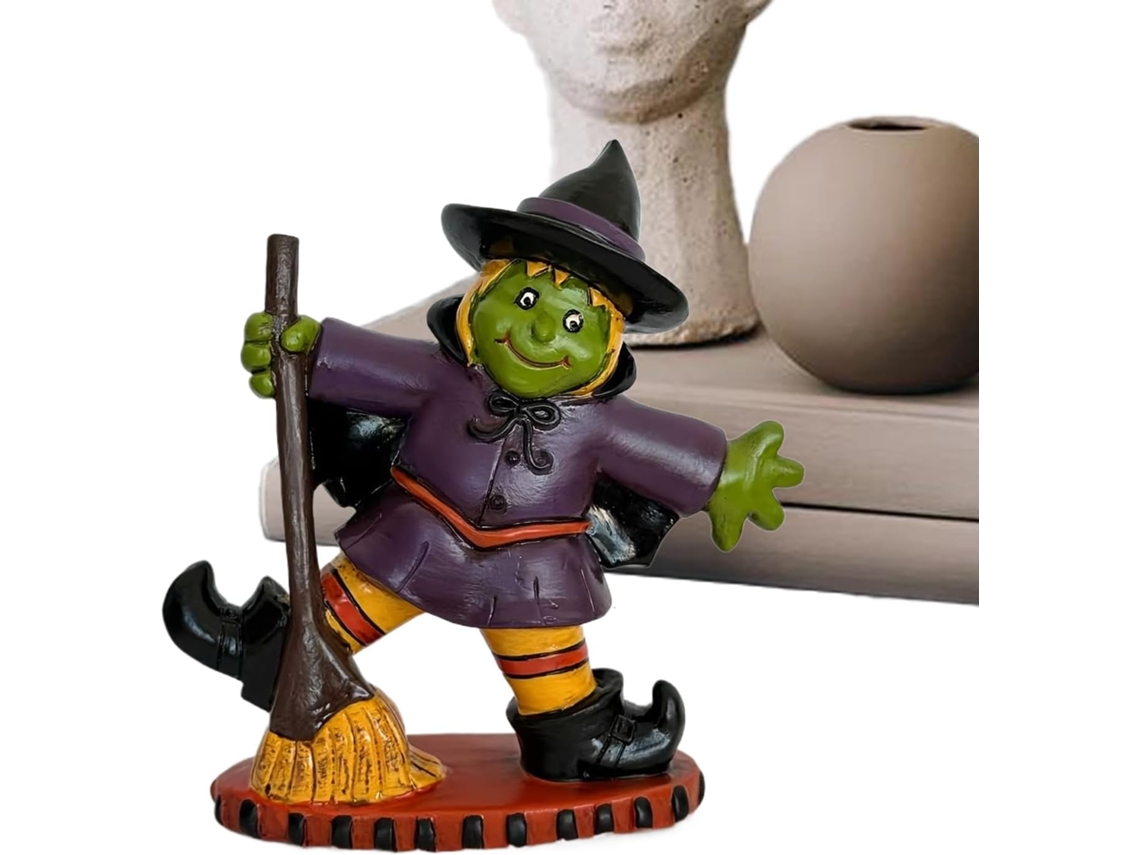 Estatueta De Bruxa De Halloween Para Mesa Com Vassoura |