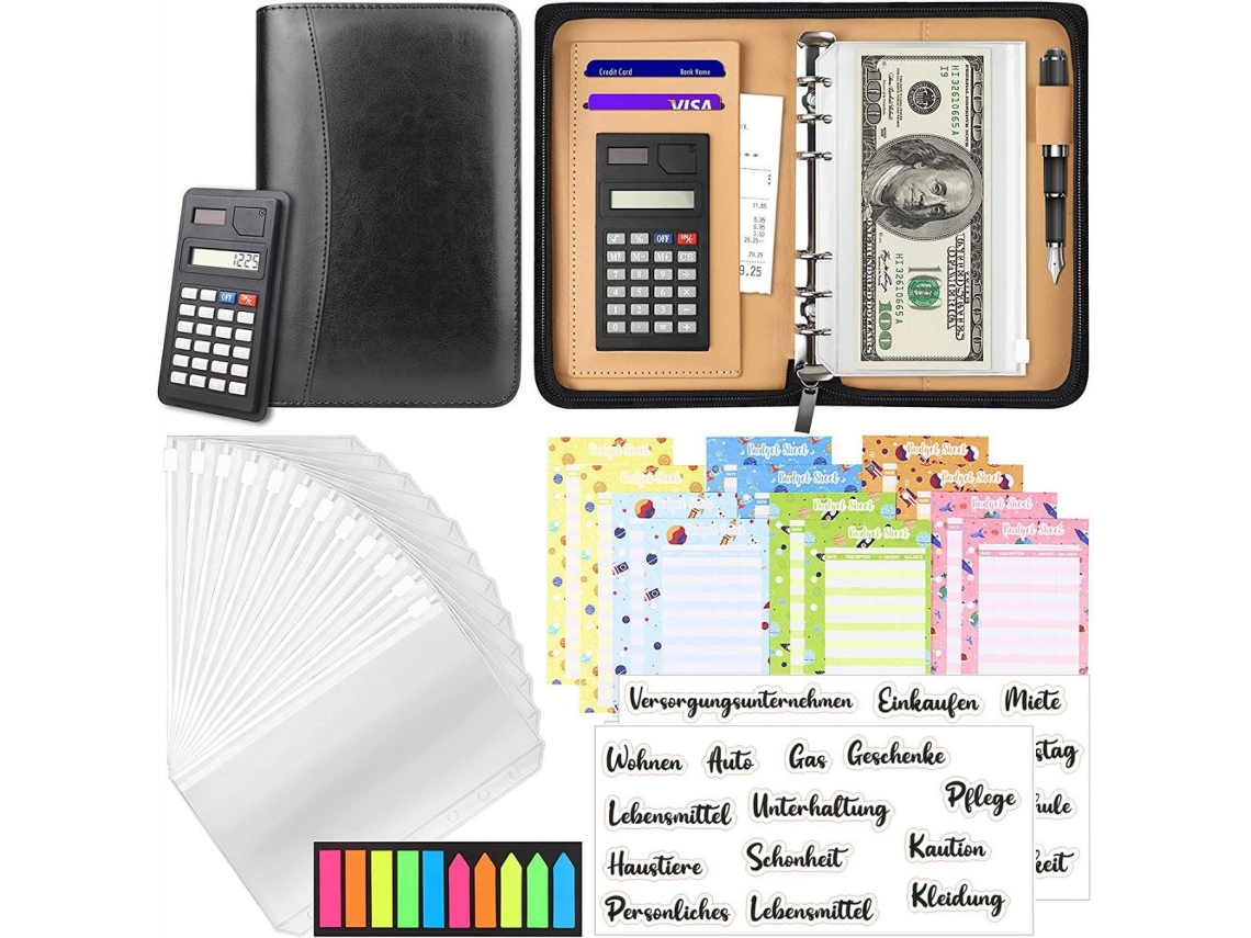 Planeador De Orçamento Em Alemão, Capa Em Pu A6 Com Envelopes E Calculadora, Organizador Para Poupança