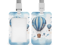 Porta-cartões de identificação em plástico resistente, com estampa vibrante de balão, na cor azul crachá. Ideal para crachás e cartões de identificação.