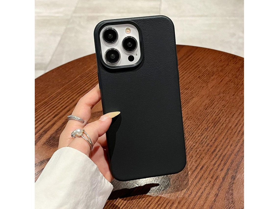 Capa Para Iphone 17 Air Preta Sólida Com Textura De Couro Macio