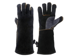 Rebe Couro Luvas Resistentes ao Calor e ao Fogo com Costura Kevlar para Grelhador Forno Fogão Chaminé 16 Polegadas