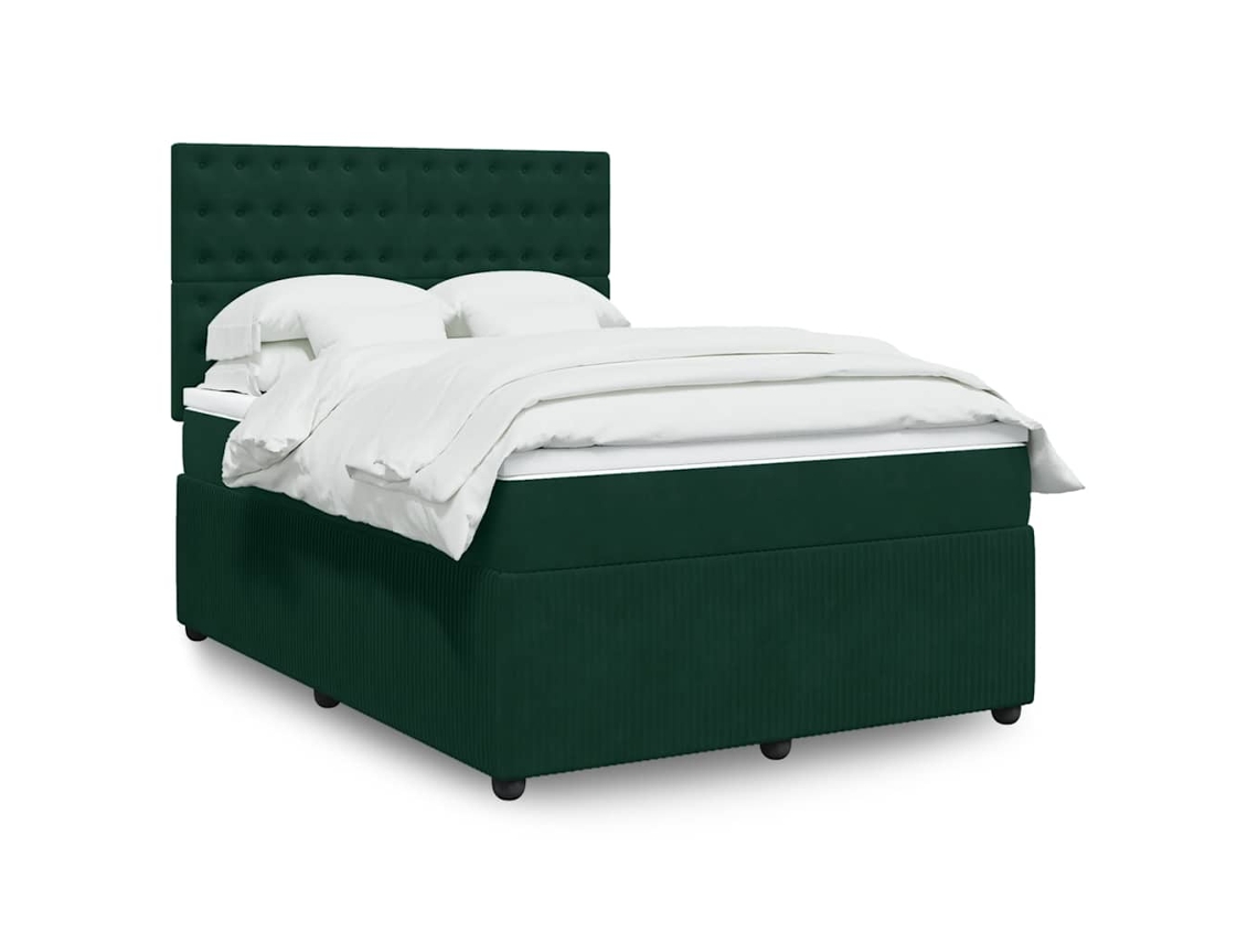 Vidaxl Cama Com Molas/colchão 160x200 Cm Veludo Verde-escuro