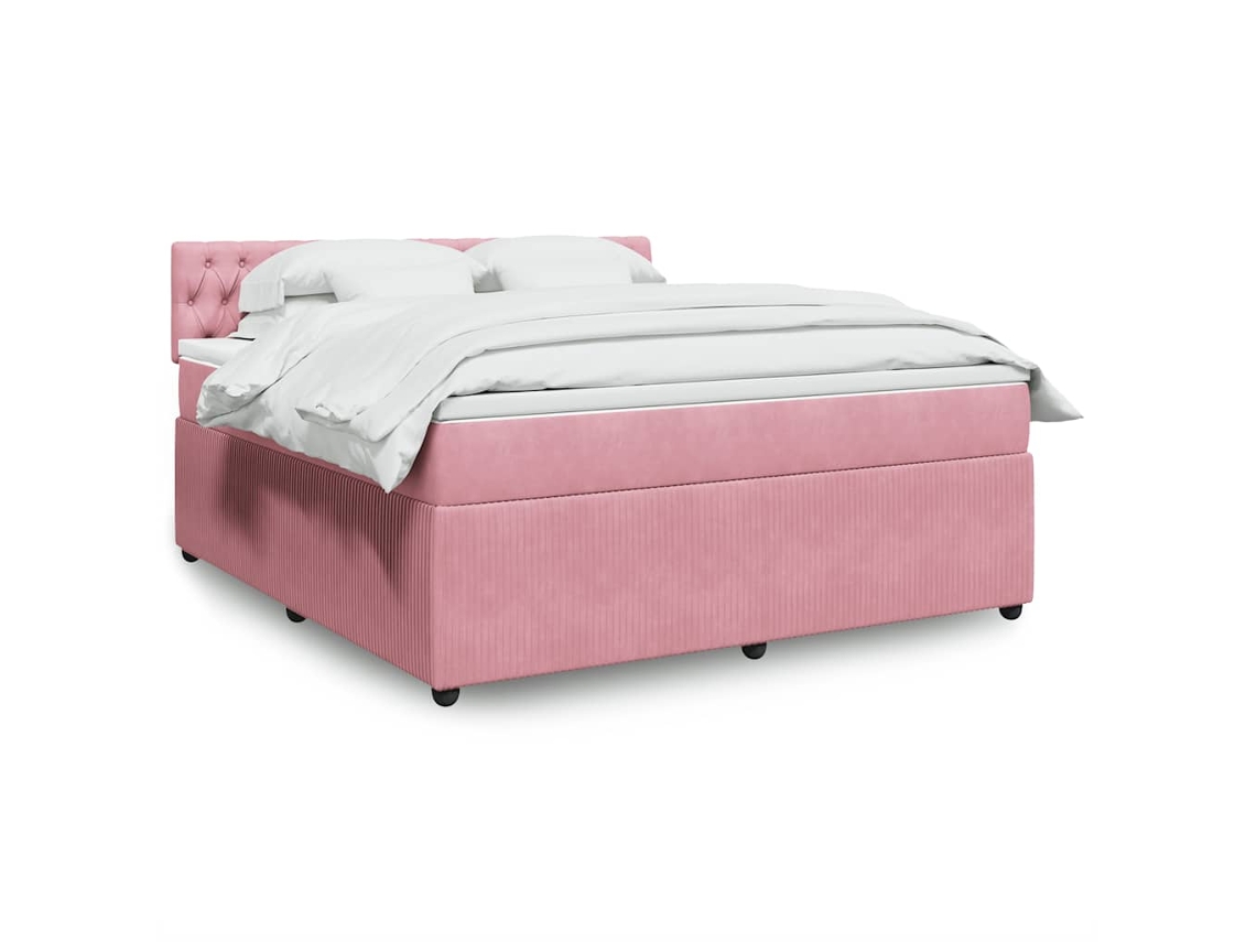 Vidaxl Cama Com Molas/colchão 180x200 Cm Veludo Rosa