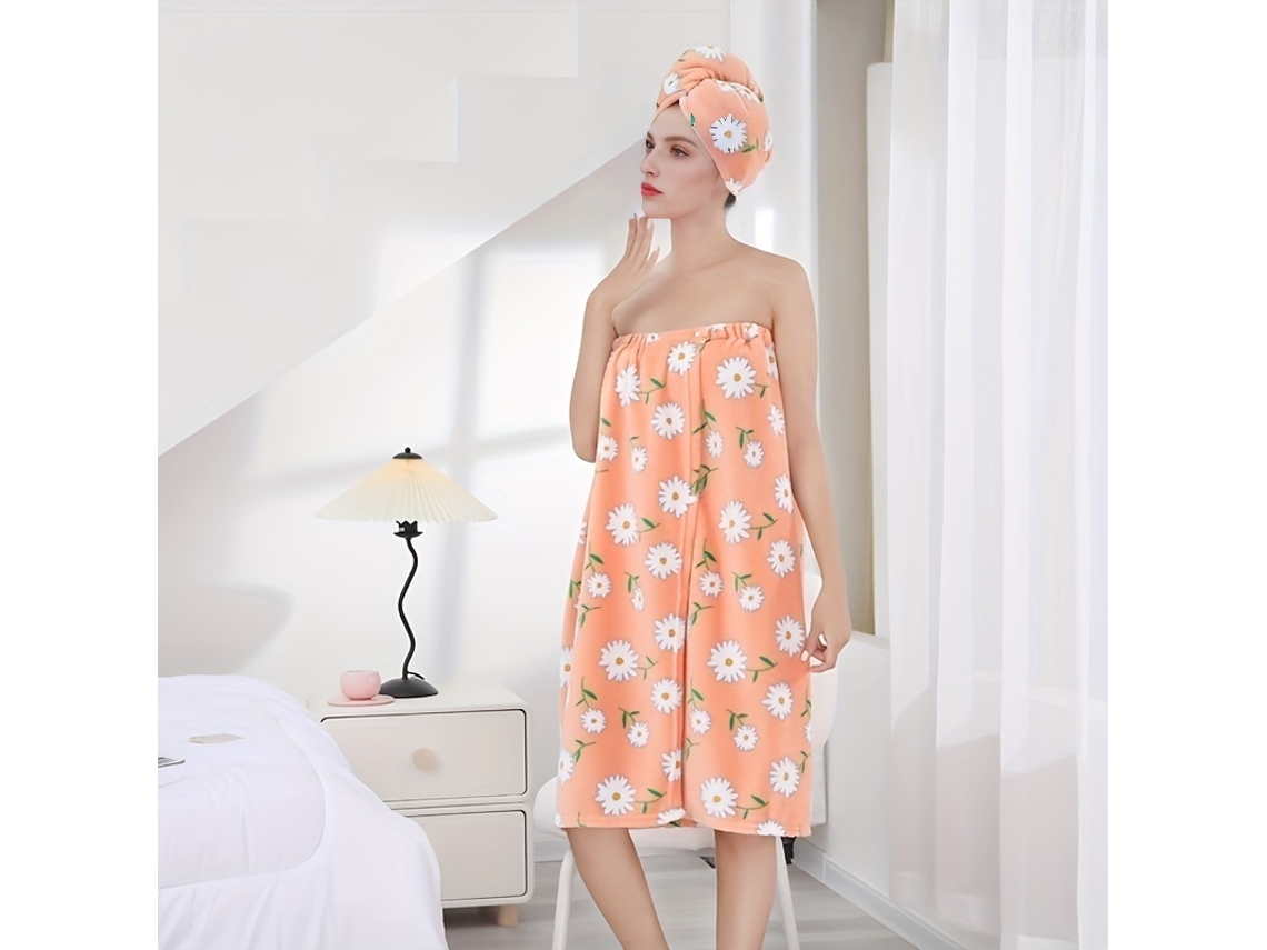 Kit: Roupão Estampado + Secador, Toalha Felpuda Coral, para Pós banho Confortável em Casa Ou Spa STELASPLEN