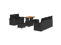 Conjunto 8 Conjunto De Sofá De Jardim Vidaxl Preto Vime Pe (90 X 55 X 71 Cm)
