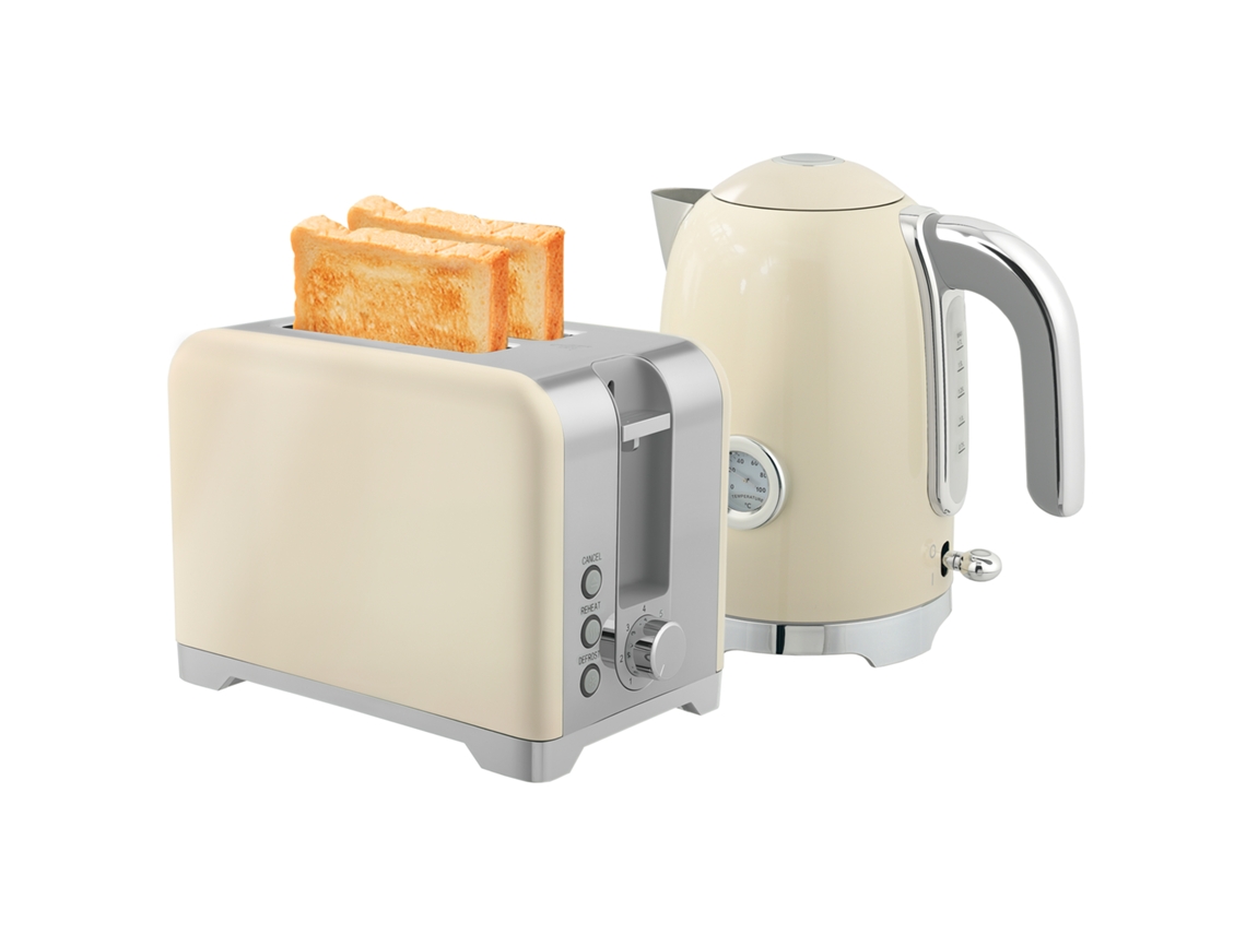 Conjunto De Chaleira E Torradeira, 2200w, 7 Níveis De Douramento, Vários Funções, Cream-kd
