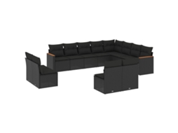 Conjunto de 12 Sofás para Jardim com Almofadões Vime Pe Preto MAISON EXCLUSIVE (N/A)
