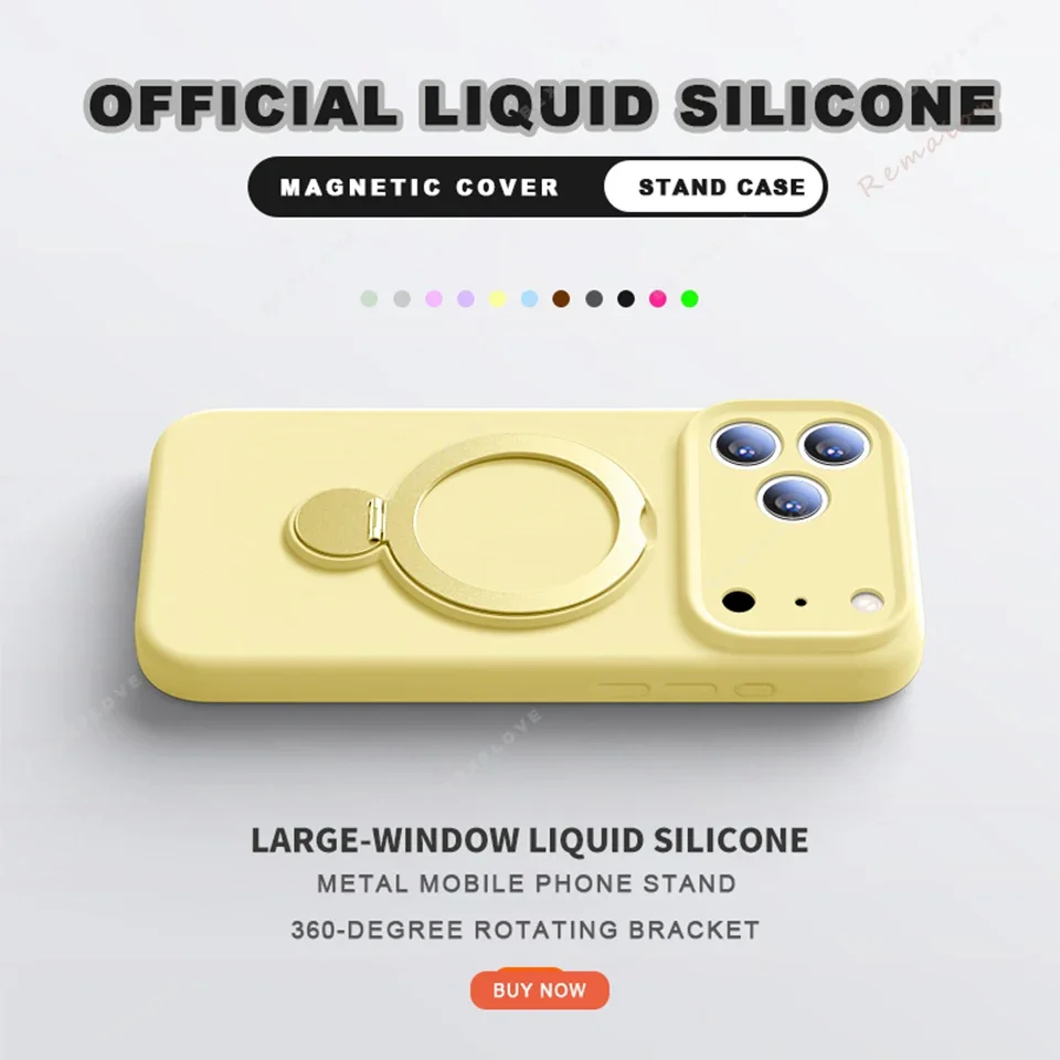 Capa De Silicone Líquido Com Suporte Magnético E Magsafe Para Iphone 14 Pro Max (amarela)