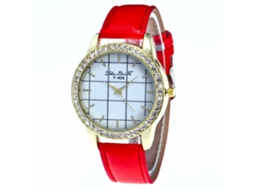 Relógio de pulso feminino casual Zhoulianfa com quartzo e diamantes vermelhos.