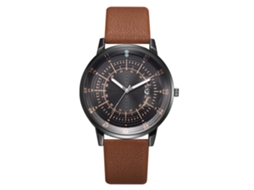 Relógio Masculino de Pulso de Quartzo com Cinta de Couro Pu e Calendário Marrom+preto+amarelo