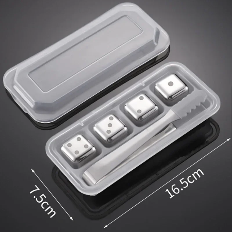 Cubos de Gelo de Aço Inoxidável Reutilizáveis, Congelamento Rápido, Metal de Qualidade Alimentar MDUG (prata, 4pcs, com Grampos)