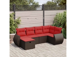 Vidaxl 6 Pcs Conjunto De Sofás Jardim C/ Almofadões Vime Pe Castanho