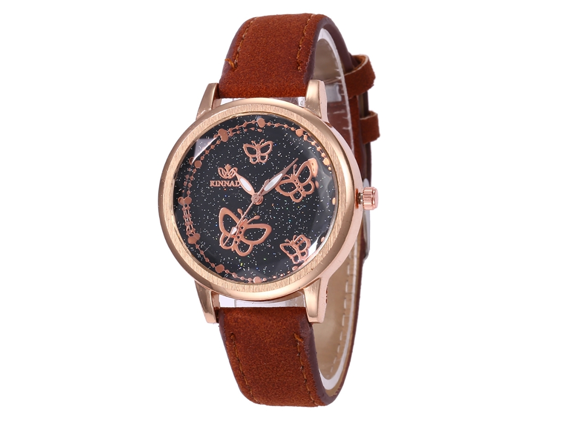 Relógio de Pulso de Couro Moda Masculino Feminino Dial Redondo Quartzo Café