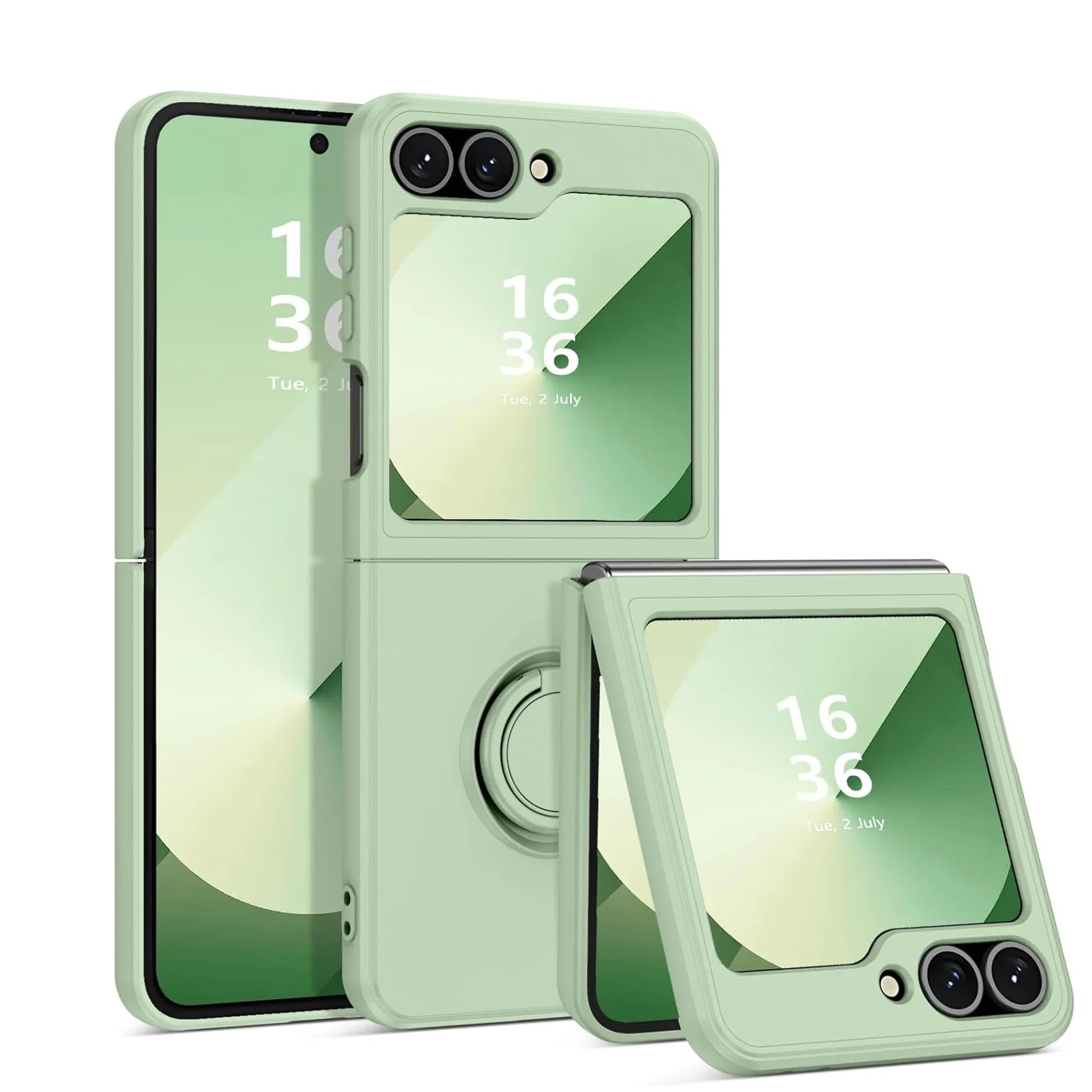 (verde Escuro, Galaxy Z Flip6) Capa Protetora De Silicone Líquido, Anti-choque E Antiderrapante, Suporte De Anel, Material Tpu Macio