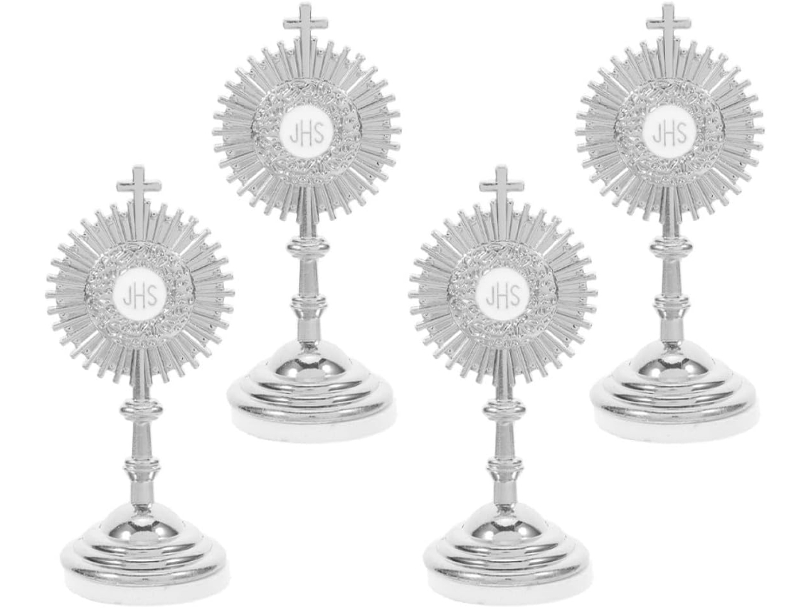Conjunto 4 Cruzes Metal Prateado Decoração Interiores Católicos Zinco Detalhes Refinados Ornamento Culto GOKOCO