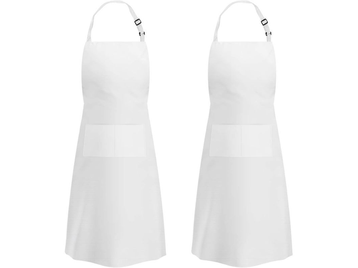 2026 delantal de Cozinha Ajustável Unissex com 2 Bolsos para Lar Restaurante Café Linjou 2pack Branco Poliéster Blanco