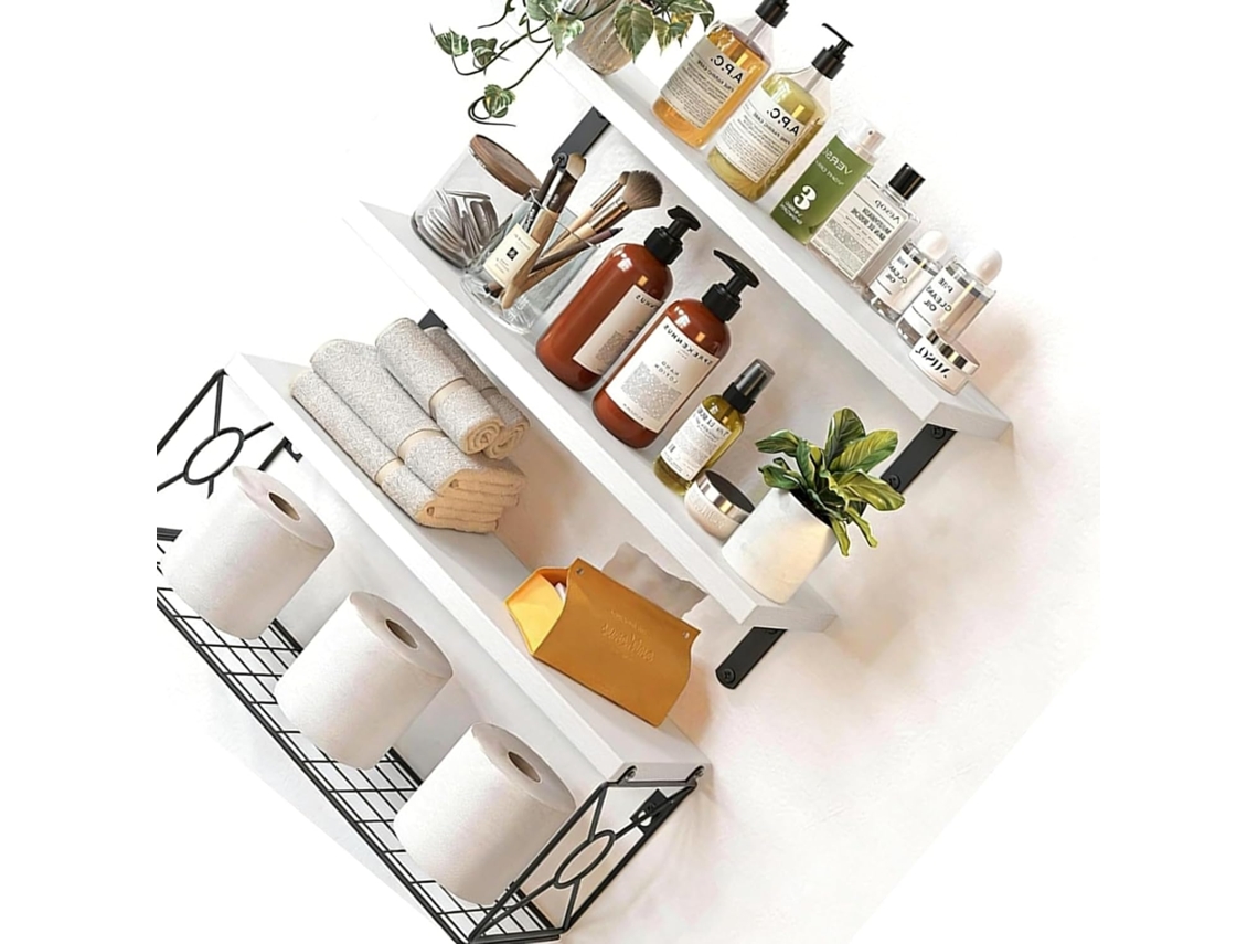 Conjunto De Prateleiras Flutuantes Para Armazenamento Essencial Com Design Rústico Em Madeira, Oferecendo Amplo Espaço